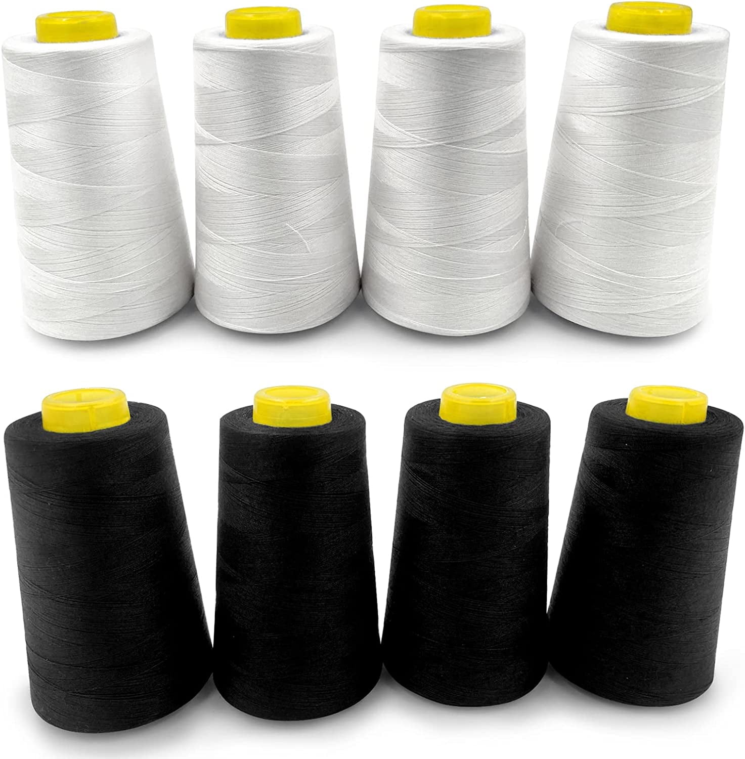 ABCISI 8 Cones of 3000 Yards Sewing Thread,  Each Spool Thread for All Purpose Sewing - 100% Polyester  for Serger Overlock Quilting Machine 40S/2 White+Black