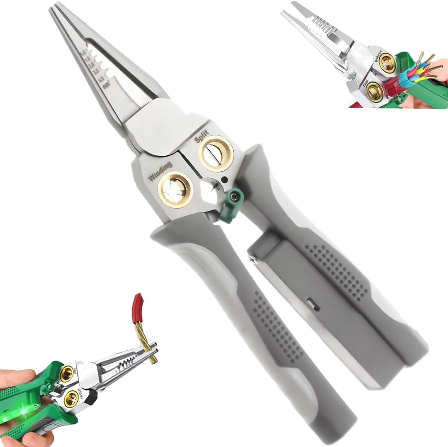 ABCISI 8 In 1 Wire Stripper with Voltage Tester, Multi-Function 8 In 1 Wire Stripping Pliers for Cutting, Pulling, Crimping, and Cable Repair (Gray)