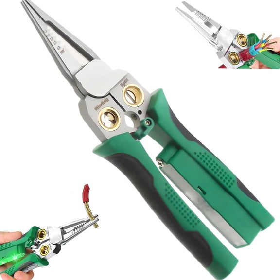 ABCISI 8 In 1 Wire Stripper with Voltage Tester, Multi-Function 8 In 1 Wire Stripping Pliers for Cutting, Pulling, Crimping, and Cable Repair (Green)