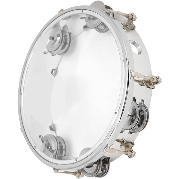 ABCISI 8 Inch Tambourine with Double Row Metal Jingles, Tunable Hand Drum with Drum Key, Clear Percussion Instrument for Adults, Beginners, Church Worship, Band and Music Performance
