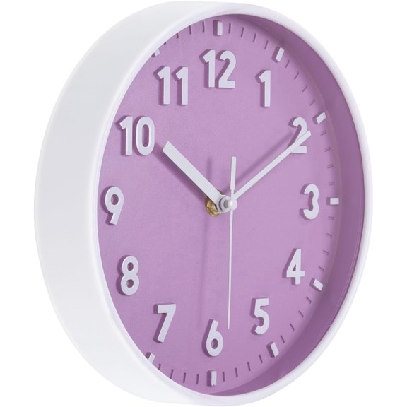 ABCISI 8 Inch Wall Clock, 3D Number Quartz Battery Operated Silent Non-Ticking Round Wall Clocks for Office Bedroom Decorative (Purple)