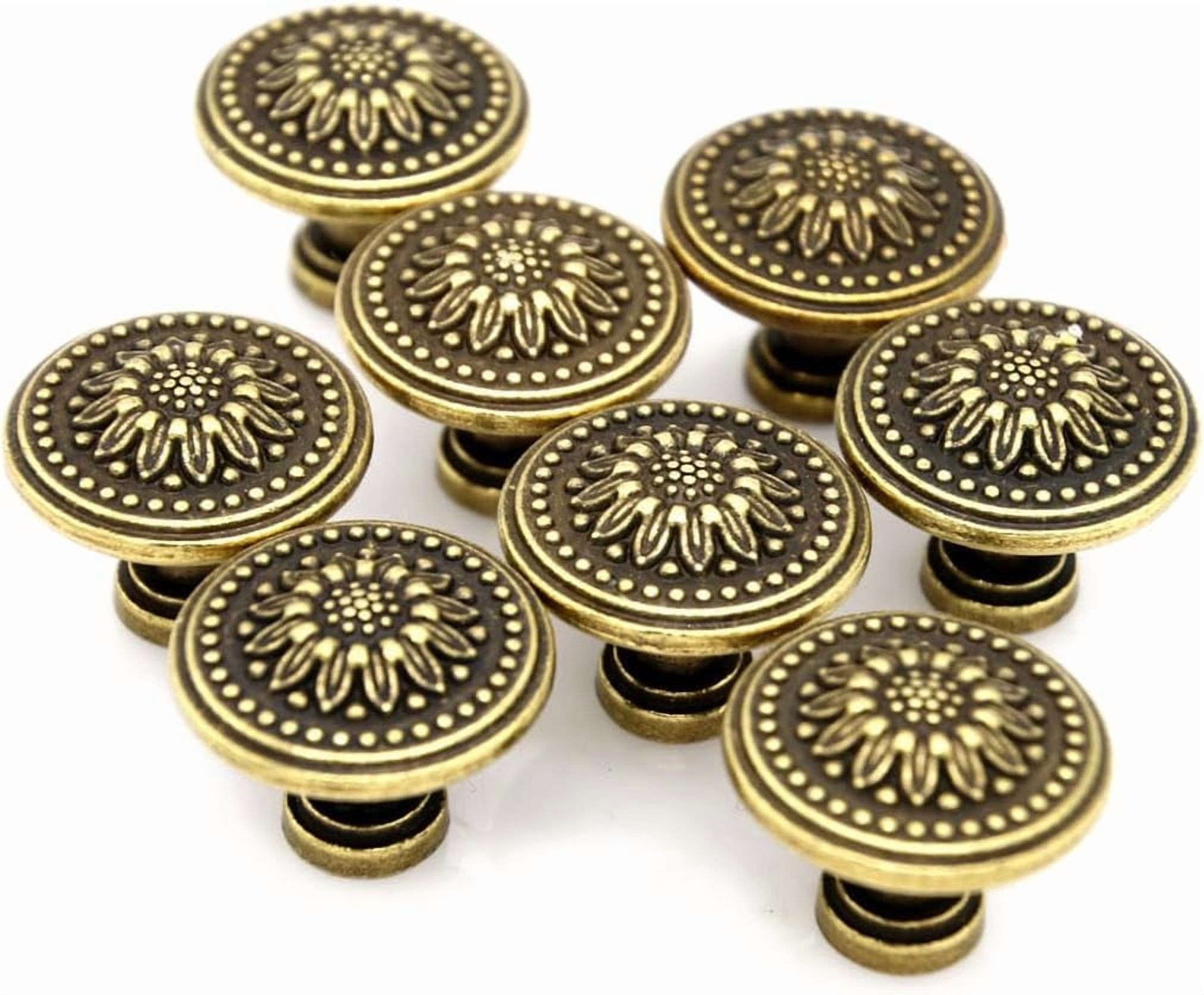 ABCISI 8 PCs Vintage Antique Brass Knobs Handles – Cabinet Knobs Pulls Handles with Distressed Antique Brass Finish - Diameter 1.2" (31 mm) & Height 1" (25 mm)