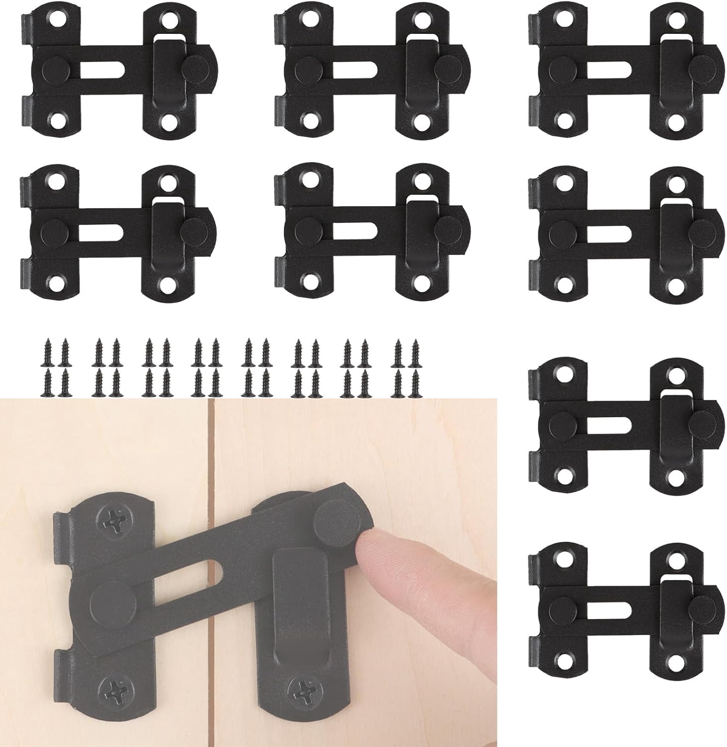 ABCISI 8 Pack Barn Door Latch Lock, 2.75" x 2" Stainless Steel Flip Door Latches Hardware Sliding Cabinet Barn Door Latch Antique Lock Gate Latches Wine Cabinet Closet Door Latches (Matte Black)