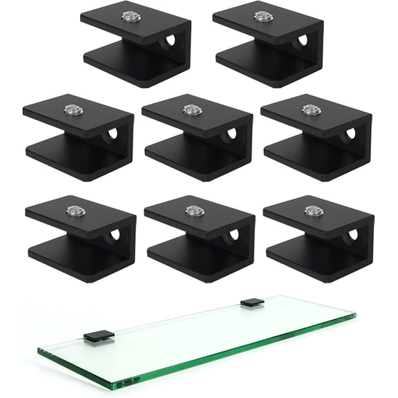 ABCISI 8 Pcs Glass Shelf Brackets - Aluminum Alloy Square Glass Clamp Connector for Bathroom/Showcases/Wardrobe, Shower Brackets Replacement Parts, Matte Black (1/4 Inch)