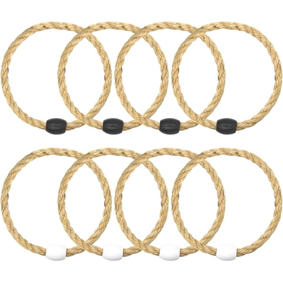 ABCISI 8 Pcs Multicolor Sisal Rope Ring Toss Game Replacement Parts for Adults and Kids, Outdoor Toss Rings for Agility/Speed Practice and Yard/Lawn Games for Party (Black and White)