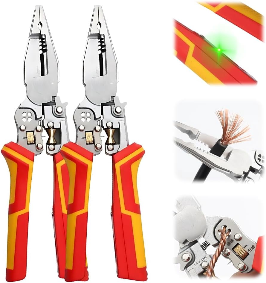 ABCISI 9 in 1 Hand Tool Multifunctional Wire Stripper, Multi-Purpose Professional Wire Stripping Tool, 8.3-inch Multipurpose Wire Stripper, Electrical Pliers Wire Stripping Pliers Tools (2PCS)