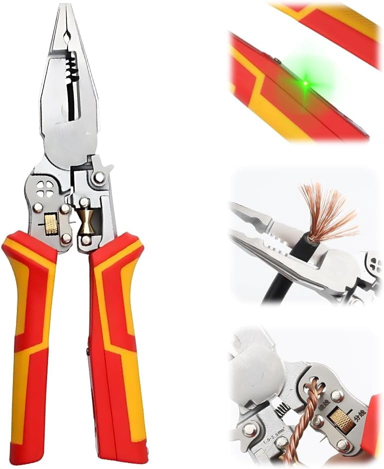 ABCISI 9 in 1 Hand Tool Multifunctional Wire Stripper, Multi-Purpose Professional Wire Stripping Tool, 8.3-inch Multipurpose Wire Stripper, Electrical Pliers Wire Stripping Pliers Tools (1PCS)