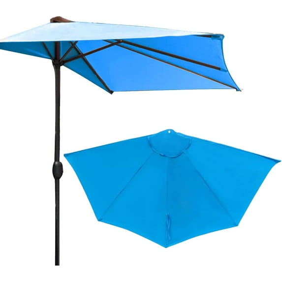 ABCISI 9FT 5Ribs Umbrella Replacement Canopy, Outdoor Half Umbrella Replacement Cloth, Market Yard Umbrella Replacement Top Cover, Patio Umbrella Parasol (Lake Blue)