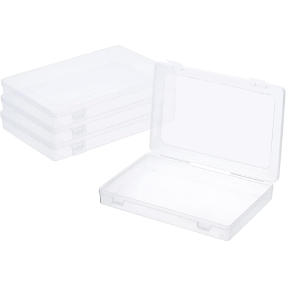 ABCISI 9x6x1.2inch Clear Storage Box with Hinged Lid, 4Pack Small Storage Box, Plastic Stackable Rectangle Organizer Container for Beads Jewelry Small Items Art Craft Projects