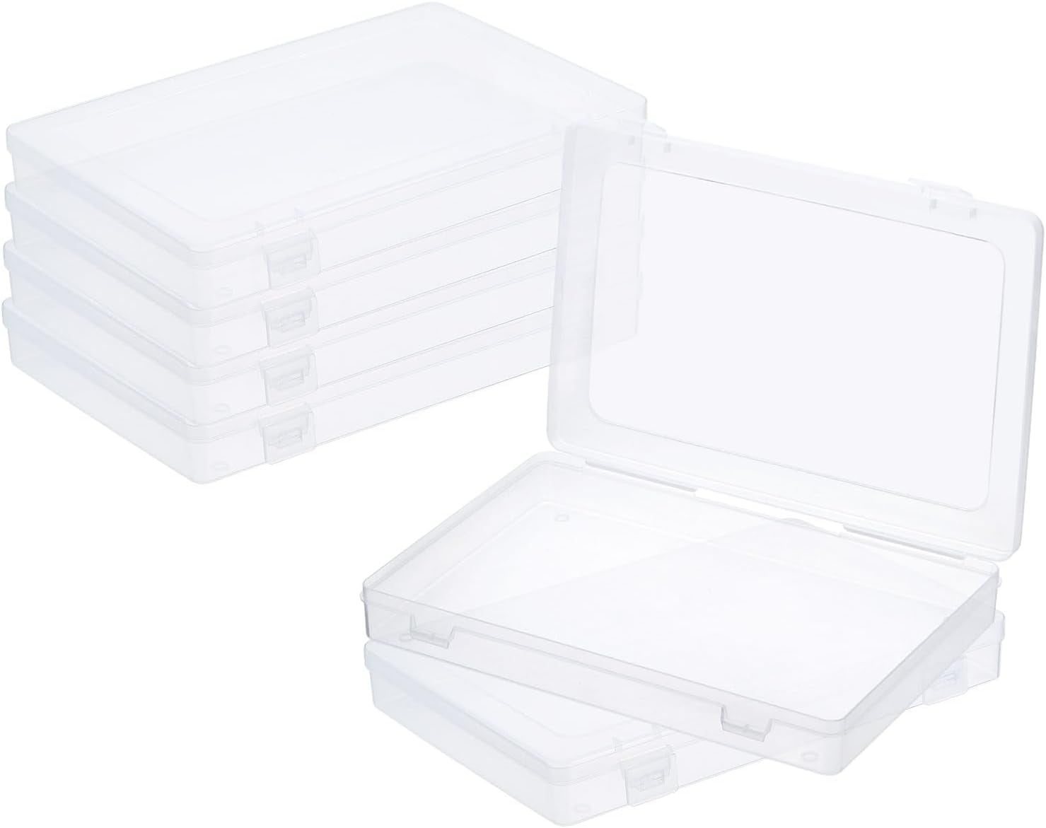 ABCISI 9x6x1.2inch Clear Storage Box with Hinged Lid, 6 Pack Small Storage Box, Plastic Stackable Rectangle Organizer Container for Beads Jewelry Small Items Art Craft Projects