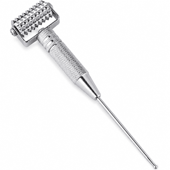 ABCISI Acupuncture Pen Ear Massage Tool, Stainless Steel Face Roller with Rotating Textured Head and Precision Tip, Adjustable Deep Tissue Self-Massage Tool for Face, Ear, Neck, Clinic and Home Use