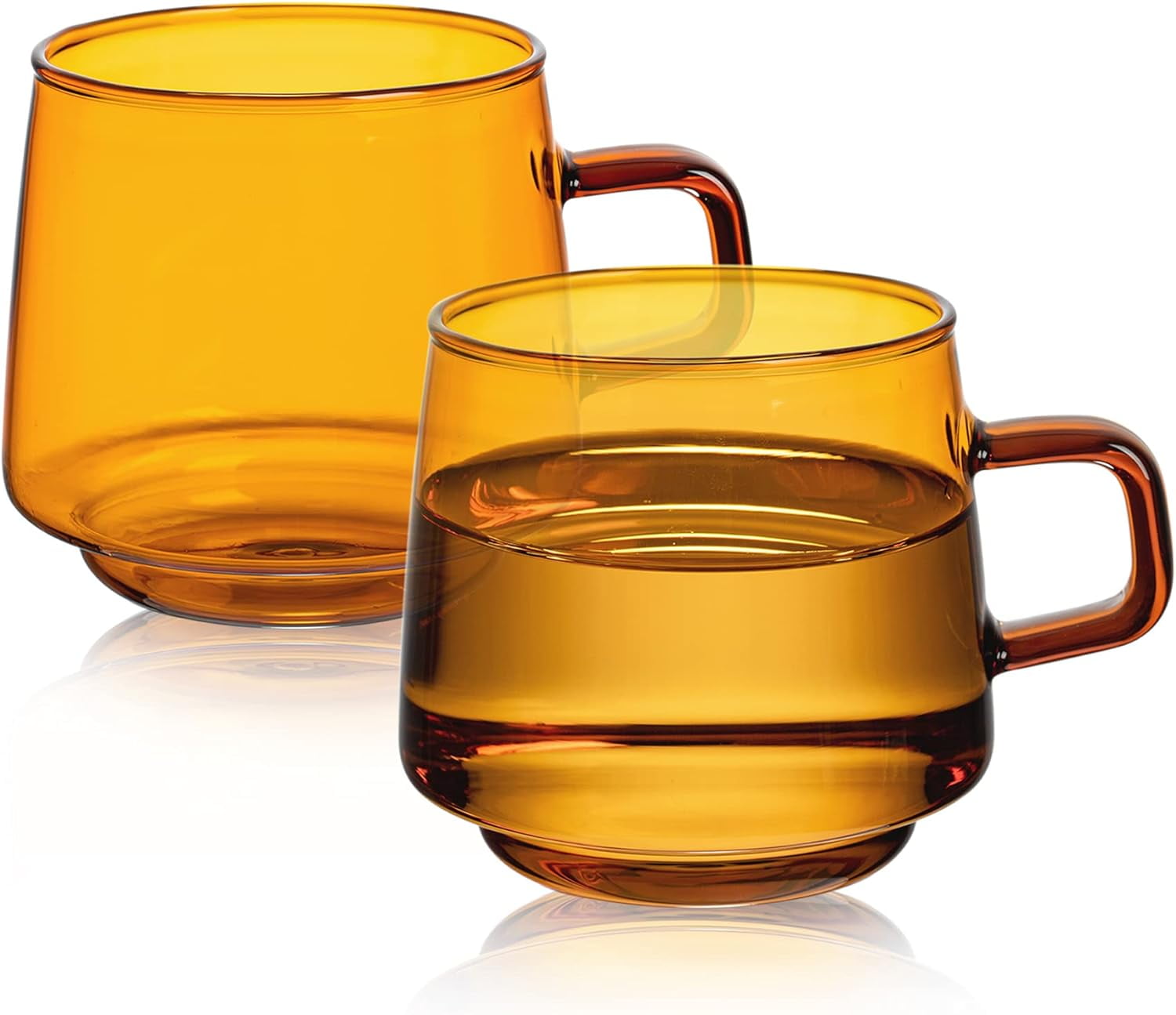 ABCISI Amber Glass Coffee Mugs Set of 2-10 oz Glass Stackable Coffee Cups with Handle - Colored Tea Cups Drinking Glasses for Espresso, Cappuccino, Latte, Tea, Milk