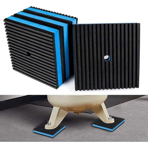 ABCISI Anti Vibration Pads, 4" × 4" × 7/8" Heavy Duty Ribbed Rubber Anti Vibration Isolation Pads with EVA Center Layer for Air Compressor, Air Conditioner Unit, HVAC, Treadmill, 4 pieces