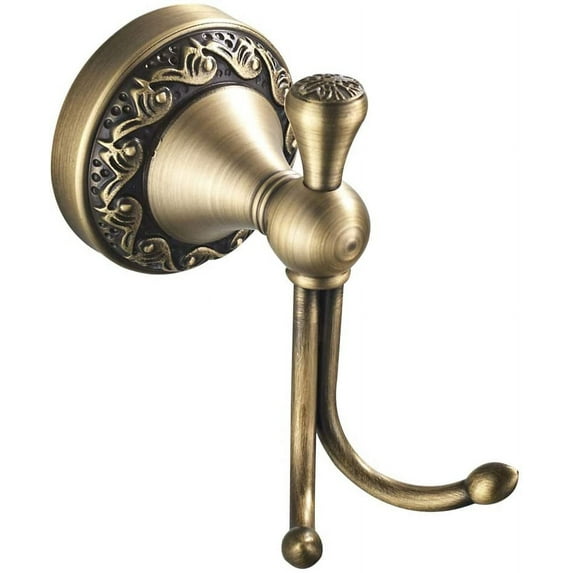ABCISI Antique Brass Towel Hook, Bathroom Robe Hooks with Pattern Carving Design, Durable Wall Mounted Retro Double Hook Hanger to Hang Clothes, Bath Towel, Bag in Bedroom, Office, Dormitory, etc.