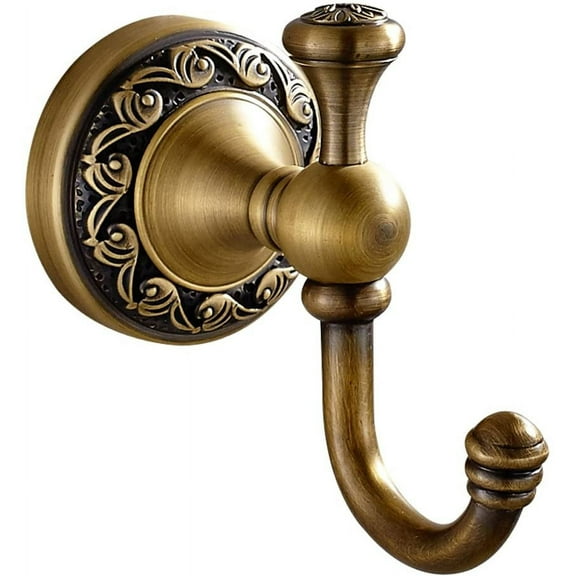 ABCISI Antique Brass Towel Hook, Bathroom Robe Hooks with Pattern Carving Design, Durable Wall Mounted Retro Single Hook Hanger to Hang Clothes, Bath Towel, Bag in Bedroom, Office, Dormitory, etc.