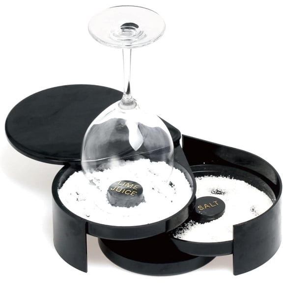 ABCISI Bar Glass Rimmer, 3 Tier Sugar Salt Rimmer Bartender Tool, Rotation Opening Black Bar Cocktail Seasoning Box Salt Box Container Tools for Kitchen Drinking