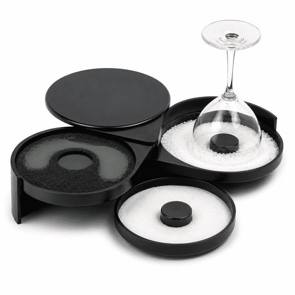 ABCISI Bar Glass Rimmer, 3-Tier Rotating Cocktail Salt and Sugar Rimmer with Lime Juice Sponge, Black Bartender Seasoning Container for Margarita, Martini, Home Bar, Kitchen and Parties