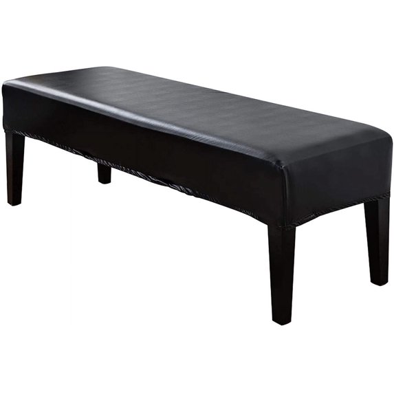 ABCISI Bench Cover, Stretch PU Leather Dining Room Bench Cover, Soft Waterproof Chair Cover, Oilproof Removable Washable Bench Seat Protector(BLACK)