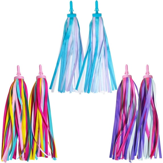 ABCISI Bike Streamers, Kid's Bike Tassels Bicycle Handlebar Streamers Colorful Ribbon Streamers, Bike Decorations Bicycle Tricycle Handle Grips Accessories for Girls Boys (3 Pairs)