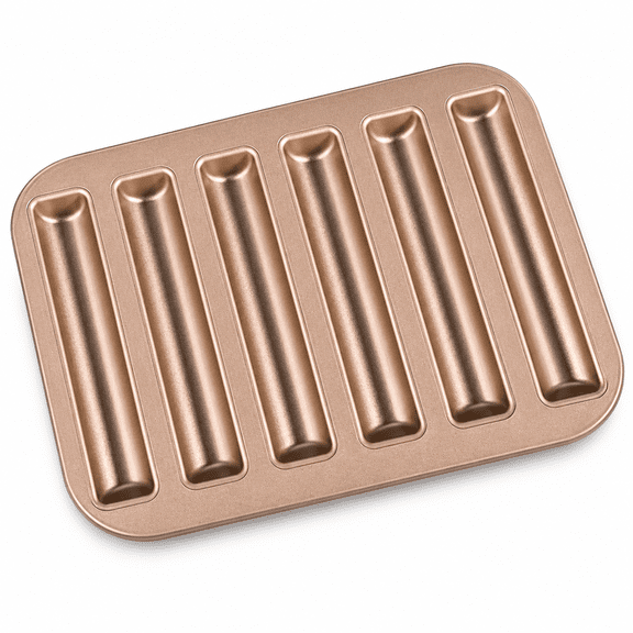 ABCISI 6-Slot Biscuit Baking Tray, Nonstick Baguette Bread Pan for Biscotti, Ladyfingers, Breadsticks, Cookies and Cornbread, Rose Gold Bakeware Mold, 10 x 7.67 Inches