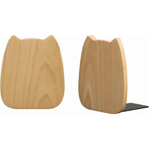 ABCISI Bookends for Shelves, Cat Shape Book Ends for Home Office School Library Kitchen, Cute Book Stopper, Beech Book Holder 1 Pair