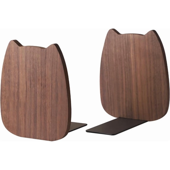 ABCISI Bookends for Shelves, Cat Shape Book Ends for Home Office School Library Kitchen, Cute Book Stopper, Walnut Book Holder 1 Pair