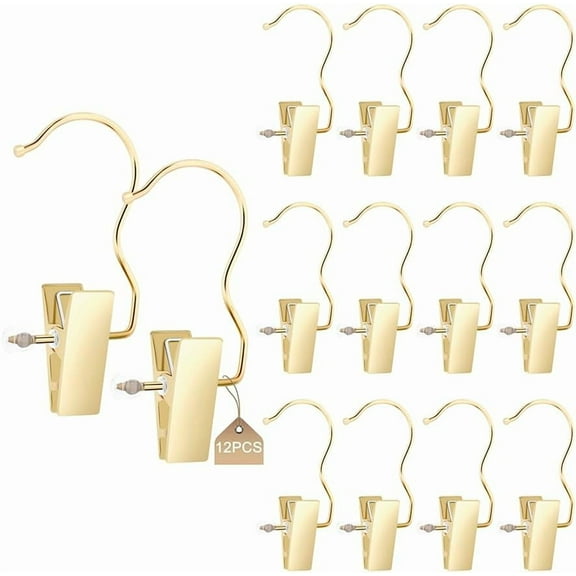 ABCISI Boot Hangers, 4.5" Metal Outfit Hanger Gold Hanging Clips for Gloves Shoes Laundry Hooks Hair Extension Wigs Clips Portable Home Travel Hangers for Hat, Towels, Bras, Socks 12Pack