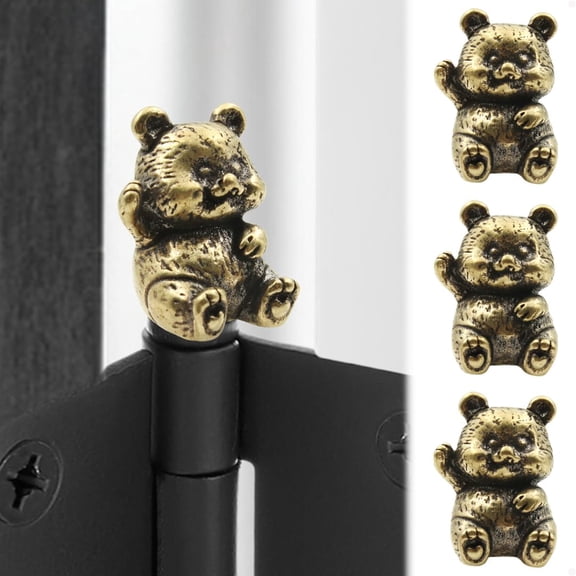 ABCISI Brass Panda Hinge Heads Decorative Topper Set of 3 - Magnetic Hinge Head Toppers Gift for Animal Lovers - Whimsical Door Hinge Head Home Decoration