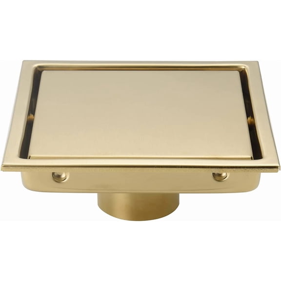 ABCISI Brushed Gold Shower Drain Square 6 inch SUS304 Stainless Steel Shower Floor Drain with Hair Strainer Tile Insert Shower Drain Cover