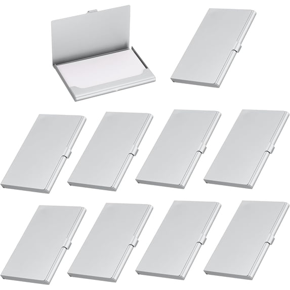 ABCISI Business Card Holder, 10Pcs Aluminum Metal Card Case, Long-Term Use Without Fading, Professional Pocket Card Holder for Name Card Credit Card Gift Cards ID Cards, Easy to Carry, Silver