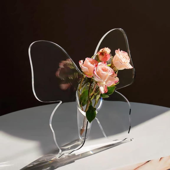 ABCISI Butterfly Flower Vase, Clear Acrylic Vases for Flowers, Modern Single Rose Vase Home Decor, Unique Decorative Vases for Desktops Bookshelf Bedroom Wedding Housewarming Gifts