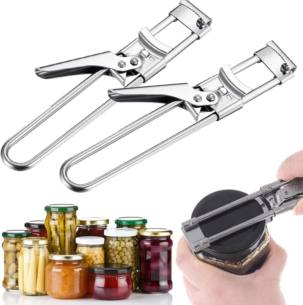 ABCISI Can Opener, Adjustable Multifunctional Stainless Steel Can Opener, Stainless Steel Can Opener Bottle Jar Lid Gripper Kitchen Tool, Manual Jar Opener Gripper  for Can, Jar, Bottle(2 PCS)