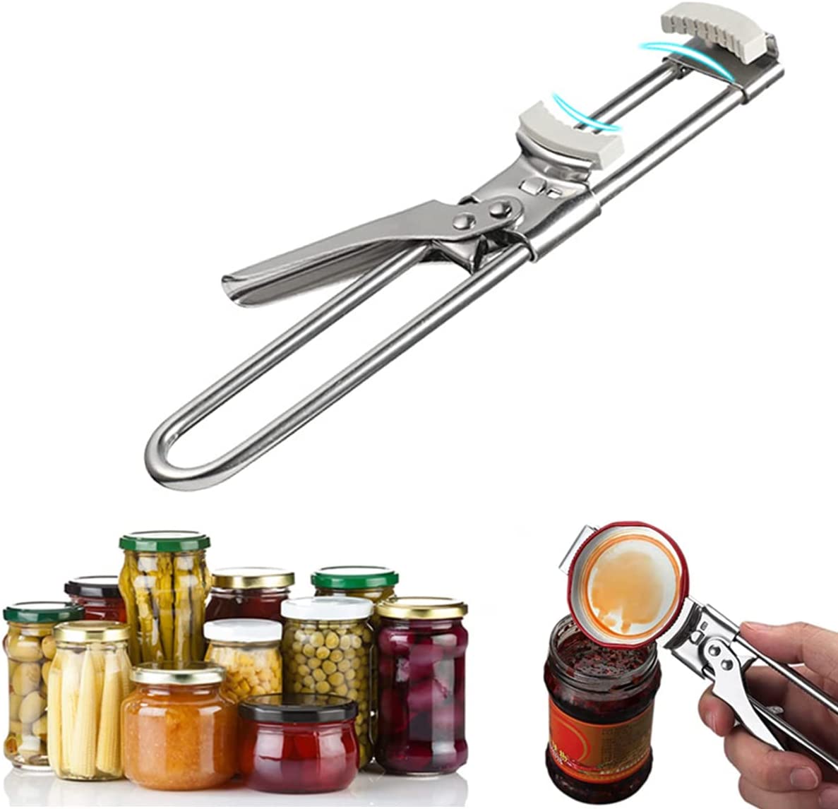 ABCISI Can Opener, Adjustable Multifunctional Stainless Steel Can Opener, Stainless Steel Can Opener Bottle Jar Lid Gripper, Manual Jar Opener Gripper Jar Opener for Can, Jar, Bottle (New Can Opener)