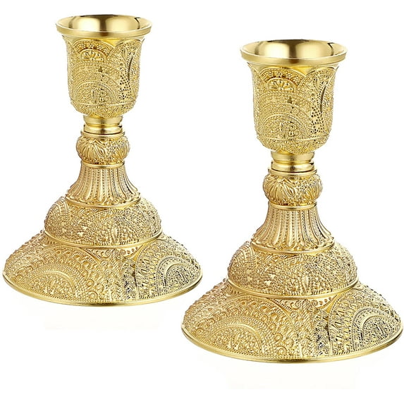 ABCISI Candle Stick Holders Set, 2PCS Brass Taper Candle Holders, Vintage Metal Pillar Candlestick Holders, Elegant Candle Stand Candelabra for Dining Table Centerpieces Wedding Home Decoration Gold