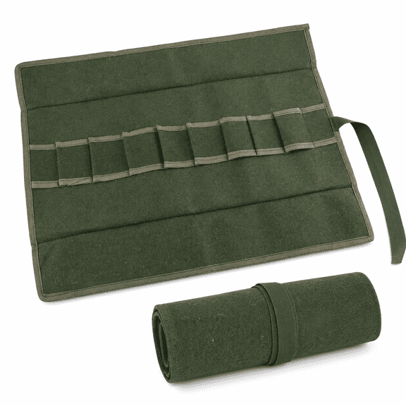 ABCISI Canvas Tool Roll Bag, 10-Slot Portable Roll Up Tool Organizer, Durable Green Storage Pouch for Gardeners, Mechanics, Electricians, and Hand Tools
