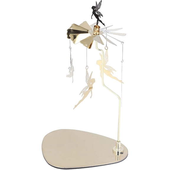 ABCISI Carousel Tray with Little Fairy Decoration, Wind Chime Holder Metal Tea Light Spinning Candle Holder Revolving Aromatherapy Tray, Romantic for Table Centerpiece Room Home