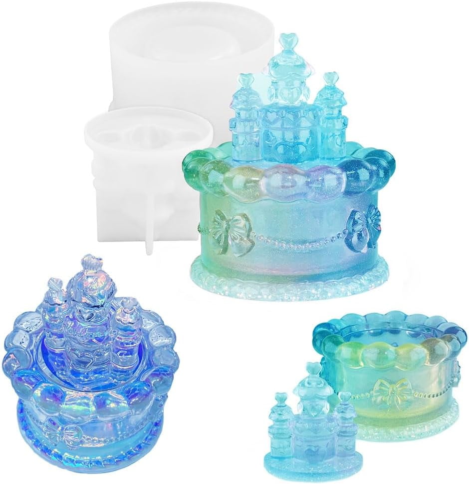 ABCISI Castle Resin Jar Mold with Lid, 3D Silicone Trinket Storage Box Molds for Resin Epoxy, Cake Love Castle Shape for DIY Jewelry Holder Candle Holder Candy Container, Lovely Home Decor