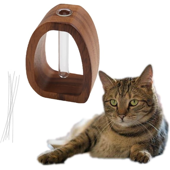 ABCISI Cat Whisker Holder, Petite Glass Cat Whisker Collector & Mini Decorative Vase, Ideal as Pet Keepsake Box or Loss of Cat Sympathy Gift, Tiny Vase for Home Decor (Desktop-Walnut)