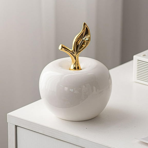 ABCISI Ceramic Apple Decoration Props, Grace Xmas Apple Decor Sculpture, Elegant Apples Crafts Ornament, Gold Leaf Apple Decorations Modeling, European Style, Design for Any Space, L