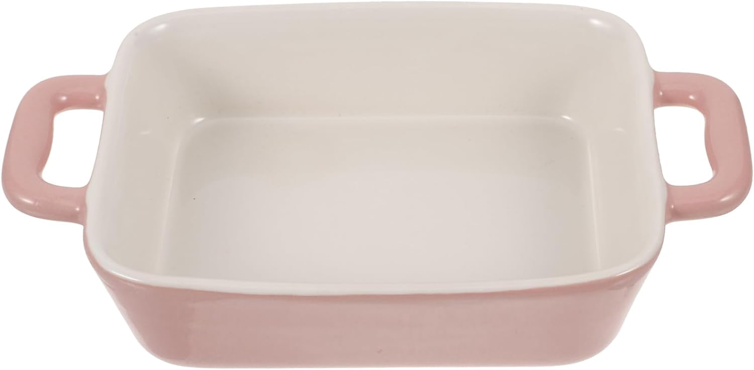 Cabilock Pink Porcelain Baking Dish With Lid – Oven & Microwave Safe, 21x13cm, Handle