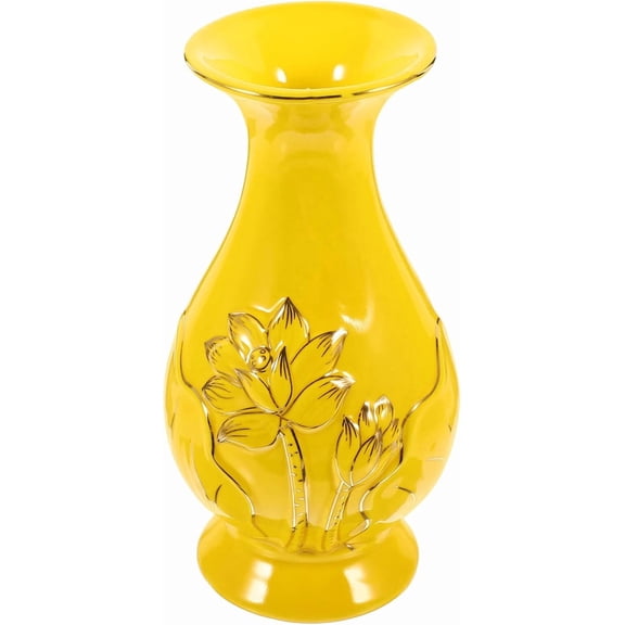 ABCISI Ceramic Buddhist Flower Vase, Sacred Lotus Ceramic Vase Set: Handcrafted Buddhist Decor for Home Altars, Centerpieces & Gift Giving (Floral/Water Use)​ (Yellow)