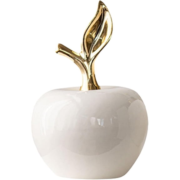 ABCISI Ceramic Fruit, Artificial Apple Statue Figurine Gifts, Tabletop Fruit Sculpture Ornament for Dining Room Home Bookshelf Decor, White, Small
