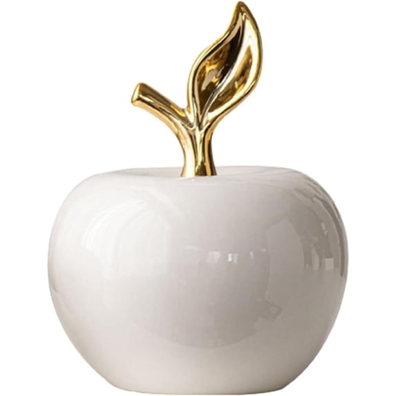 ABCISI Ceramic Fruit, Artificial Apple Statue Figurine Gifts, Tabletop Fruit Sculpture Ornament for Dining Room Home Bookshelf Decor, White,