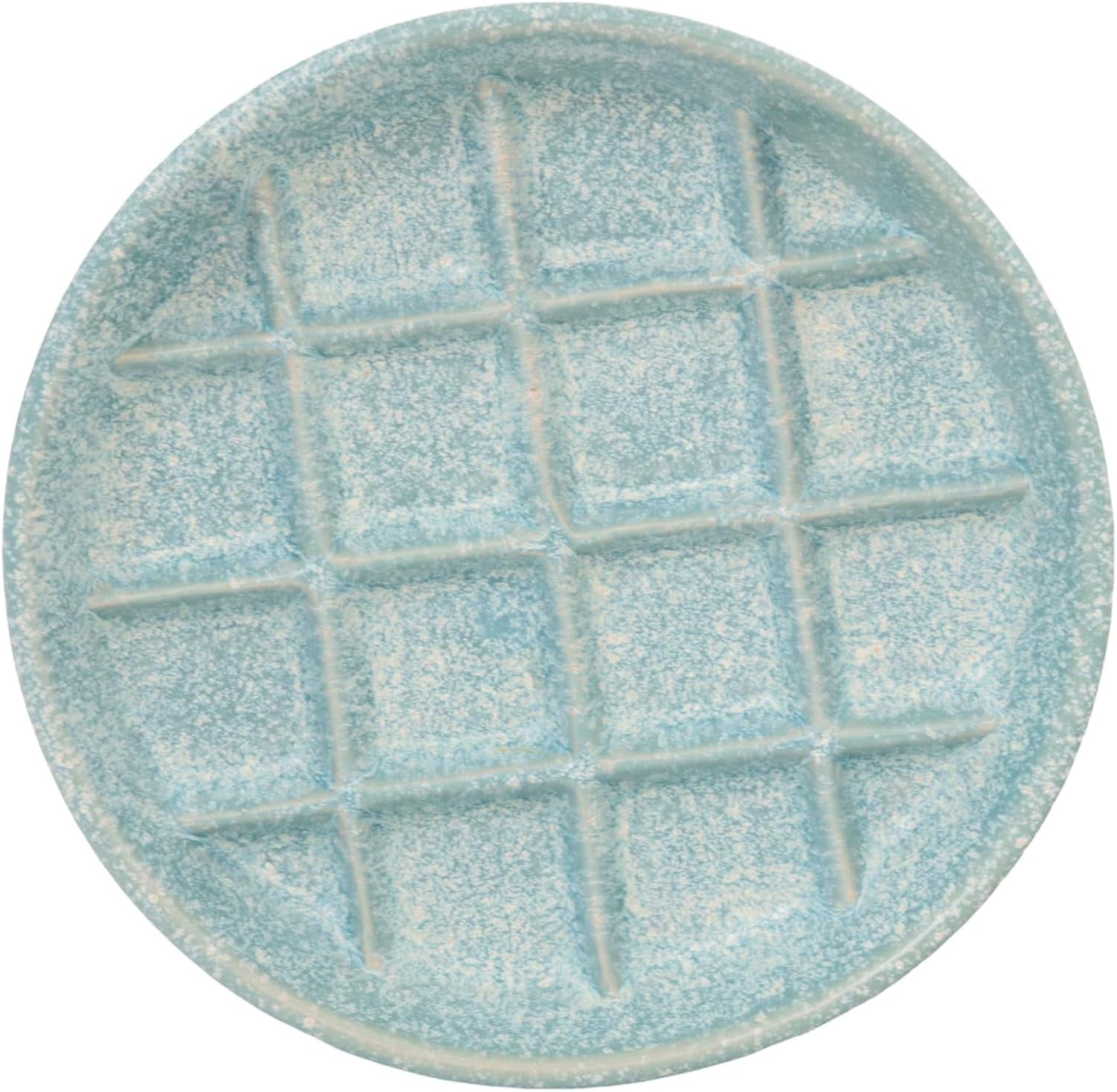 ABCISI Ceramic Slow Feeder Bowls, 6 Inch Shallow Whisker Friendly Food Bowls with Cute Grid Design - Pet Plates for All Ages Cats, Small and Medium Dogs, Dishwasher Safe (Blue)