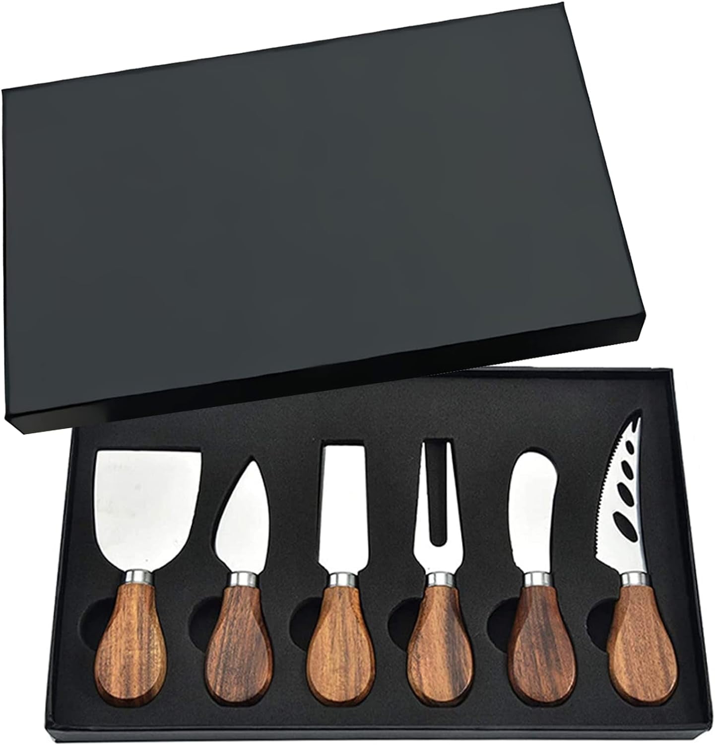 ABCISI Cheese Knives Set, 6-Piece Stainless Steel Cheese Knife Collection with Cheese Slicer Cheese Cutter Cheese Fork,Cheese Spreading Knife for Charcuterie Boards and Cutlery Gift Set