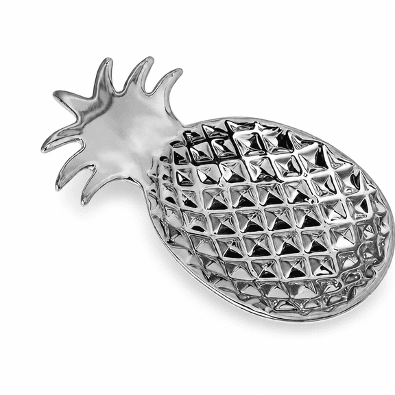 ABCISI Ceramic Pineapple Soap Dish, Silver Raised-Texture Bar Soap Holder and Countertop Tray, for Bathroom, Kitchen, Vanity, Sponge and Jewelry Storage, Silver