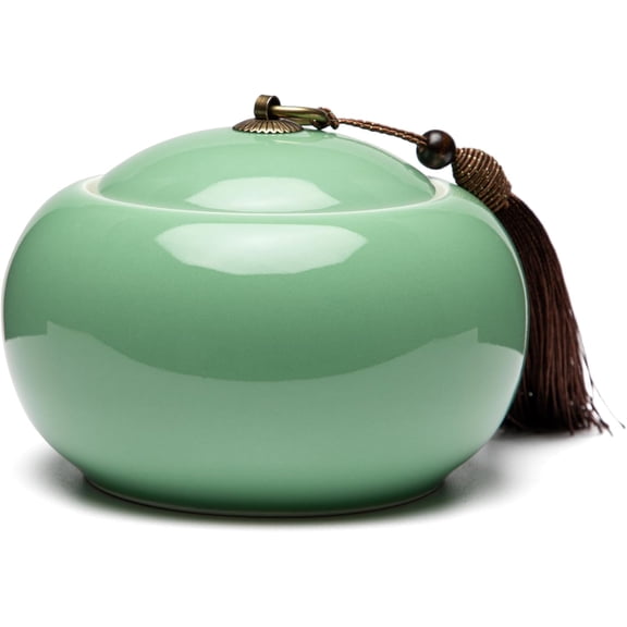 ABCISI China Storage Containers, Genuine Longquan Celadon Classic Loose Tea Storage Jar, 20 Oz/600ml Green Porcelain Airtight Container -Di Kiln,Classic Cyan