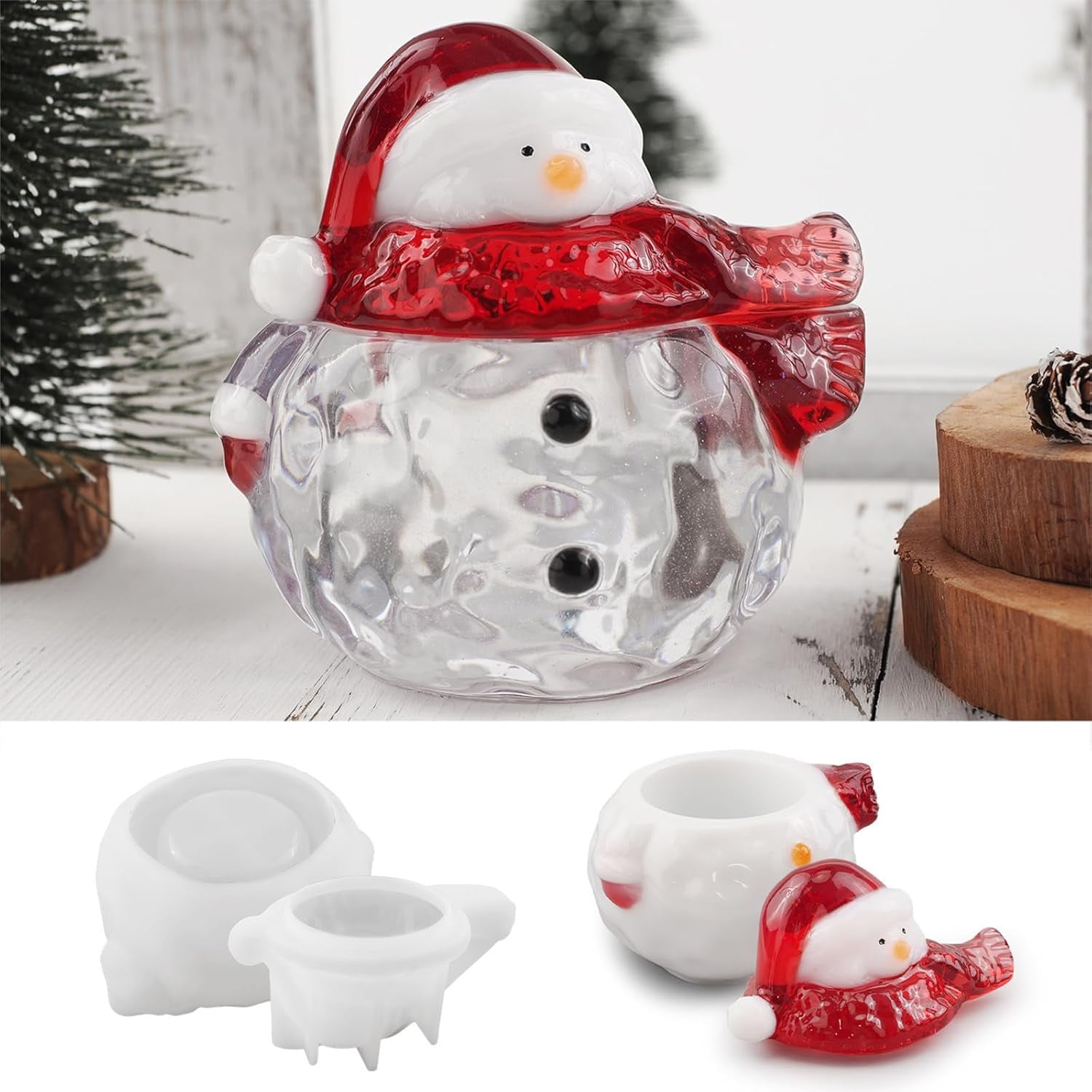 ABCISI Christmas Resin Molds, Snowman Jar Silicone Molds for Epoxy Resin Casting  Christmas Jewelry Storage Jar Candy Container Candle Box Flowerpot, Party Winter Home Decoration Supplies