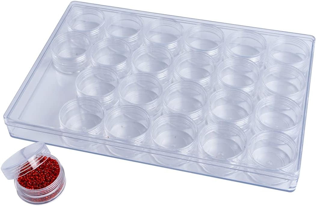 ABCISI Clear Bead Storage Organizer Case, 24pcs Screw-Top Embroidery Diamond Painting Storage Containers Jars, Art Craft Accessories Jewelry Storage Bottles Holder with Lids Storage Box (1 Pack)
