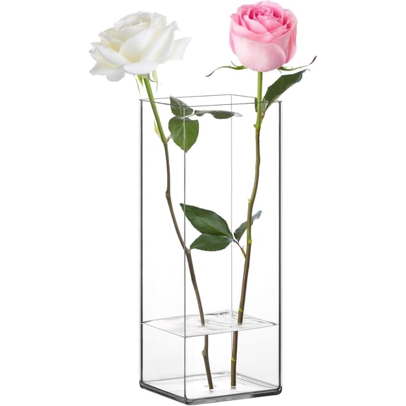 ABCISI Clear Plastic Vase, 4" W x 10" H High Transparency Square Acrylic Flower Vase for Home Wedding Party Centerpieces Decor(Non Breakable)